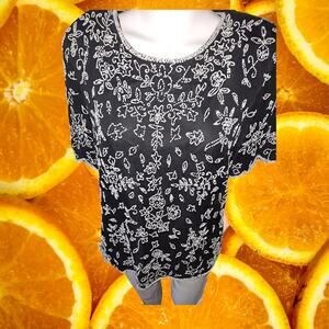 Vintage Stenay Black with White Floral Beaded Design Size‎ XL